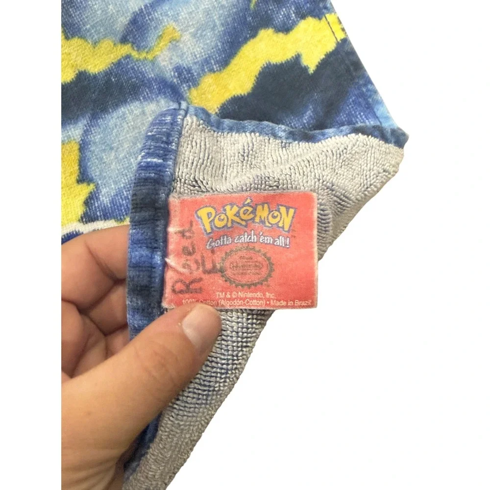 Vintage 1999 Pokemon Mewtwo Charizard Pikachu Beach Towel Nintendo Blue Cotton